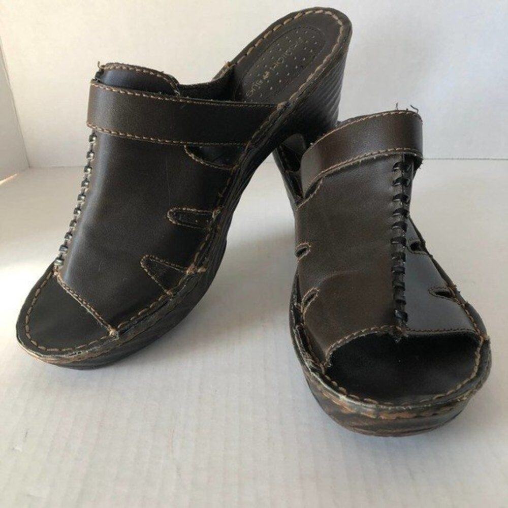 FASHION BUG Sunrise Brown Open Toe Clog Sandals Retro‎ Hippie Boho Womens 8.5